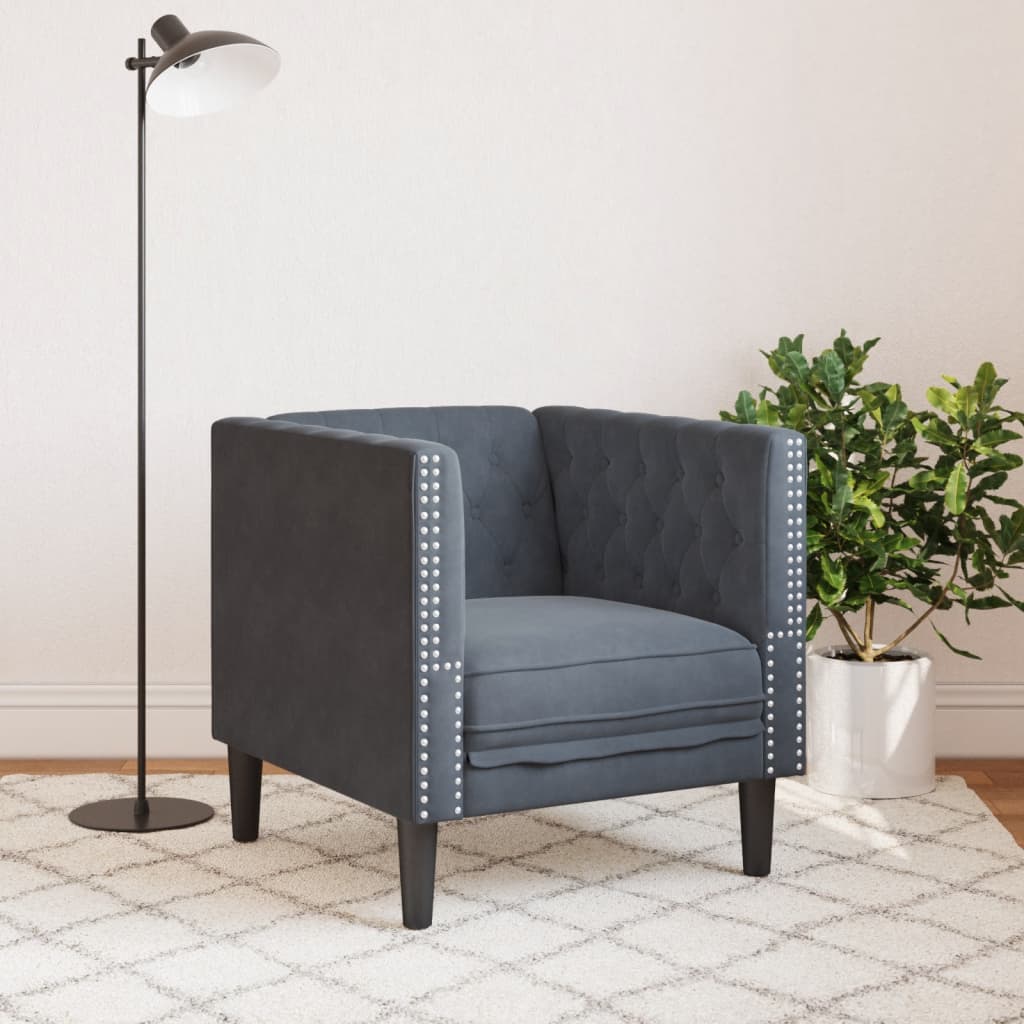 Poltrona Chesterfield Grigio Scuro in Velluto | homemem39