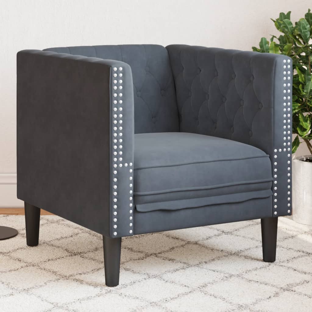 Poltrona Chesterfield Grigio Scuro in Velluto | homemem39