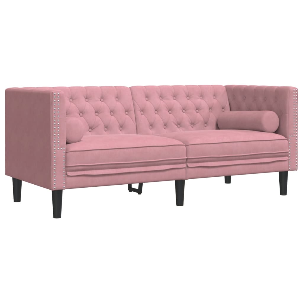 Divano Chesterfield con Rinforzi 2 Posti Rosa in Velluto - homemem39