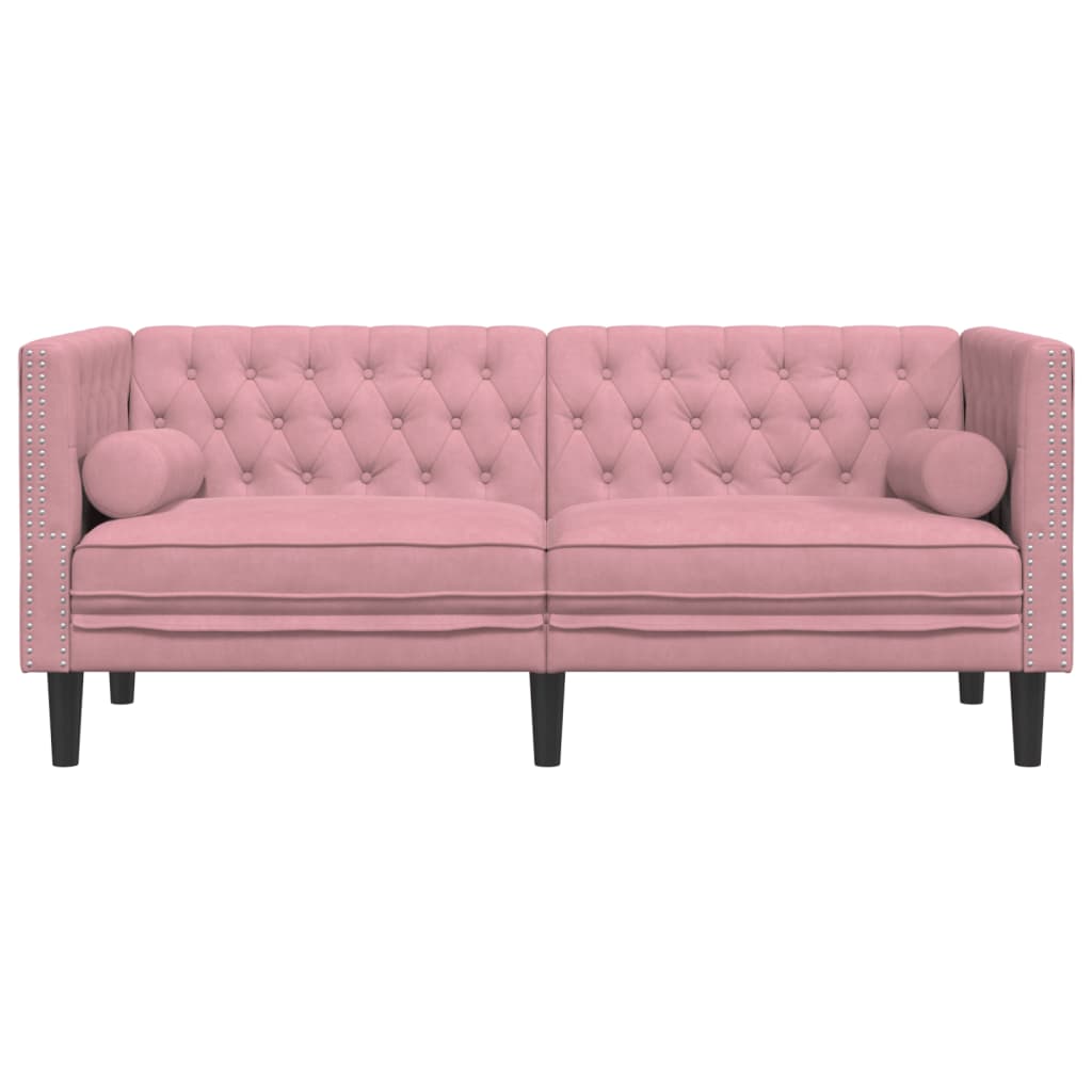 Divano Chesterfield con Rinforzi 2 Posti Rosa in Velluto - homemem39