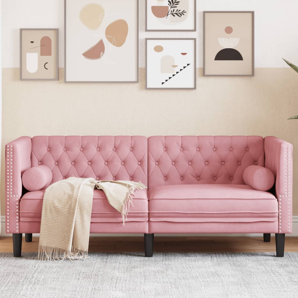 Divano Chesterfield con Rinforzi 2 Posti Rosa in Velluto - homemem39