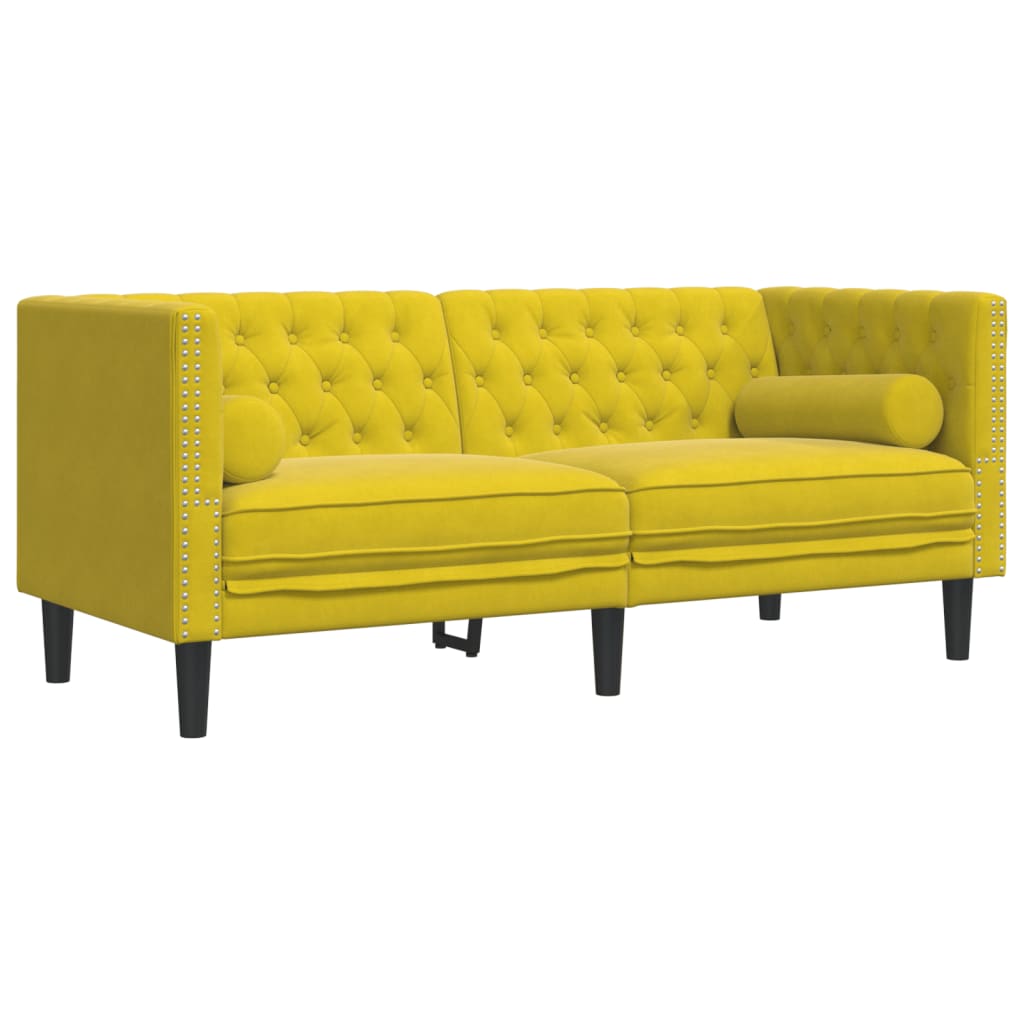 Divano Chesterfield con Rinforzi 2 Posti Giallo in Velluto - homemem39