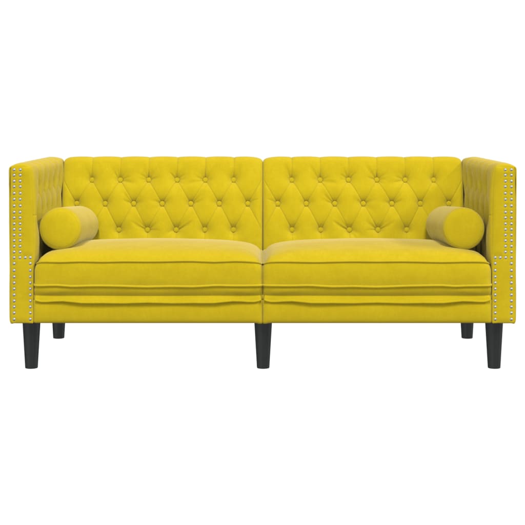 Divano Chesterfield con Rinforzi 2 Posti Giallo in Velluto - homemem39