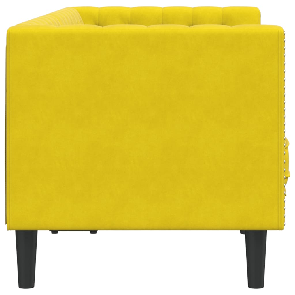 Divano Chesterfield con Rinforzi 2 Posti Giallo in Velluto - homemem39