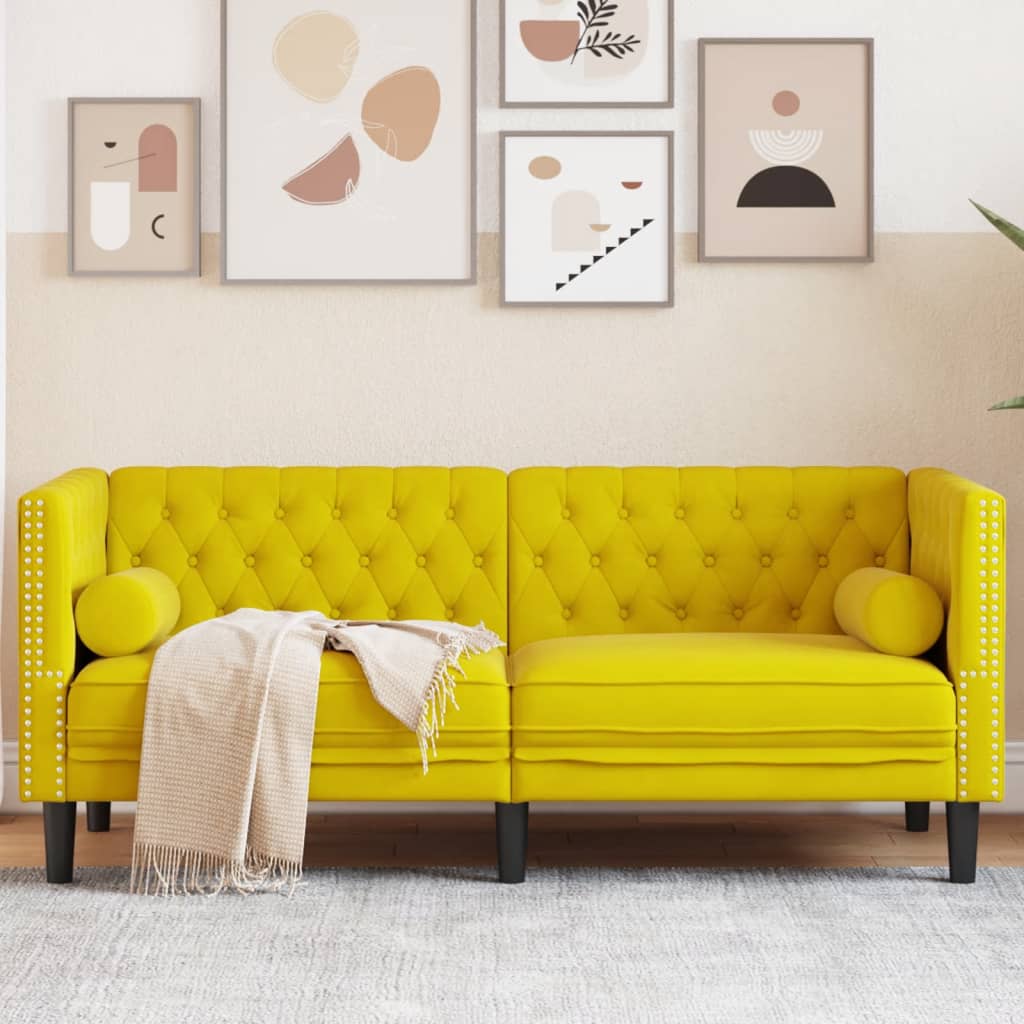 Divano Chesterfield con Rinforzi 2 Posti Giallo in Velluto - homemem39