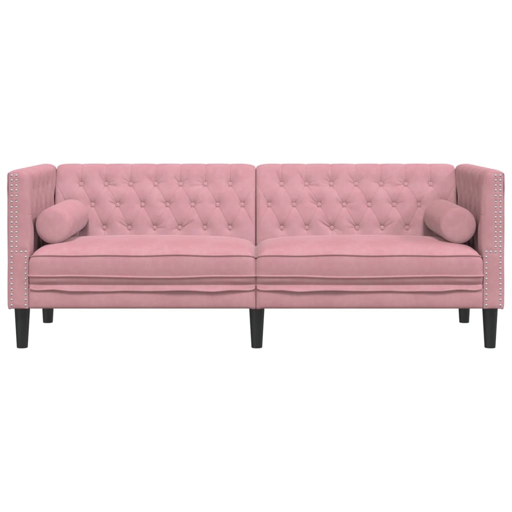 Divano Chesterfield con Rinforzi a 3 Posti Rosa in Velluto - homemem39