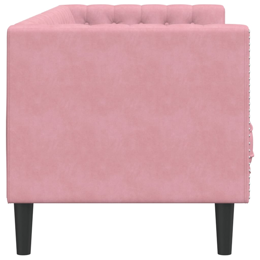 Divano Chesterfield con Rinforzi a 3 Posti Rosa in Velluto - homemem39