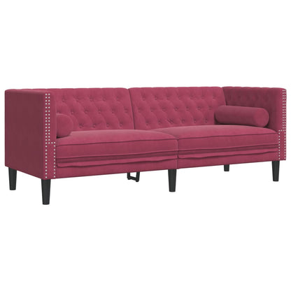 Divano Chesterfield con Rinforzi 3 Posti Rosso Vino in Velluto - homemem39