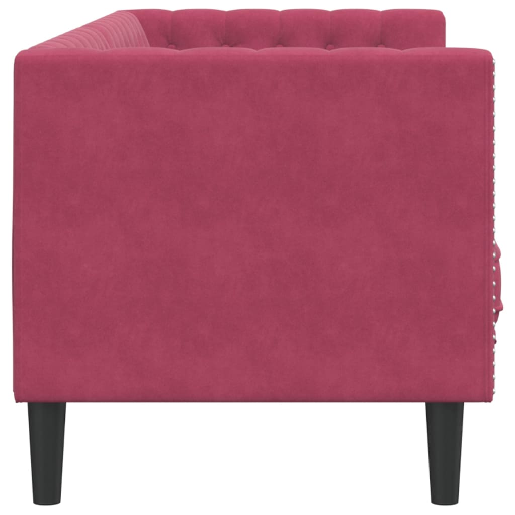 Divano Chesterfield con Rinforzi 3 Posti Rosso Vino in Velluto - homemem39