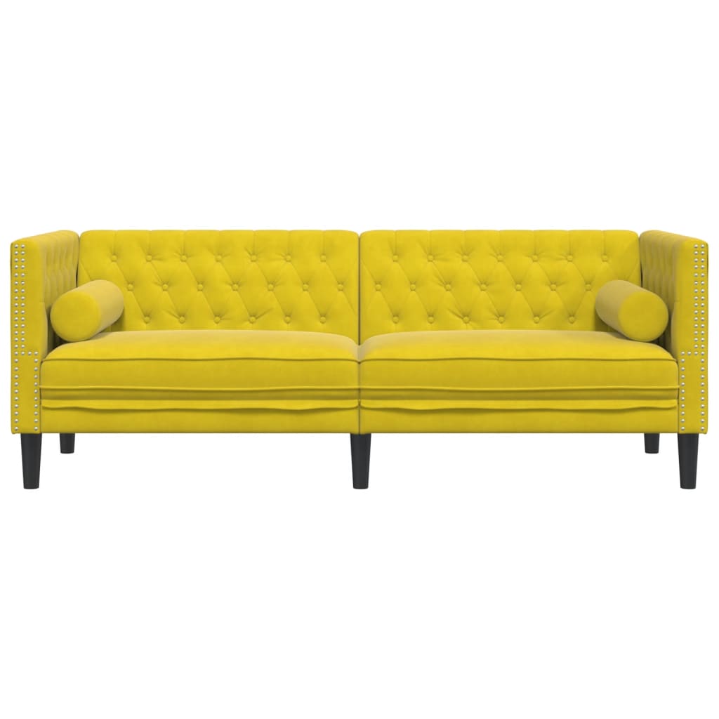 Divano Chesterfield con Rinforzi 3 Posti Giallo in Velluto - homemem39