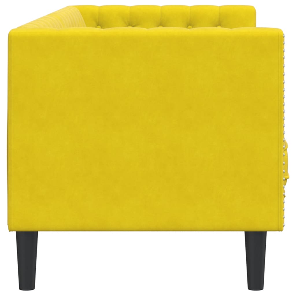 Divano Chesterfield con Rinforzi 3 Posti Giallo in Velluto