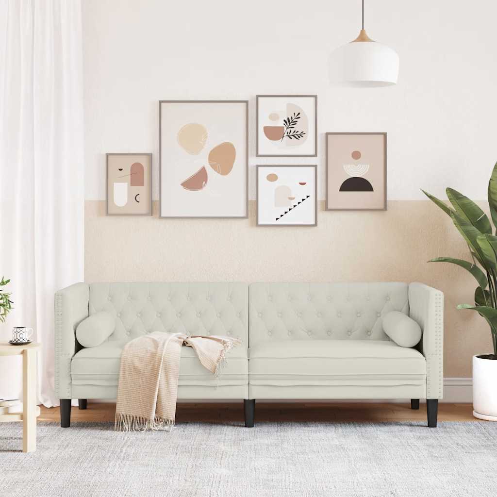 Divano Chesterfield con Rinforzi 3 Posti Crema in Velluto | homemem39