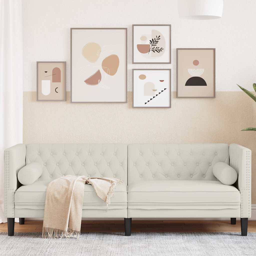 Divano Chesterfield con Rinforzi 3 Posti Crema in Velluto | homemem39
