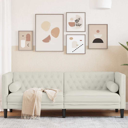 Divano Chesterfield con Rinforzi 3 Posti Crema in Velluto | homemem39