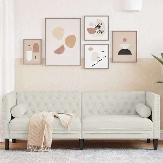 Divano Chesterfield con Rinforzi 3 Posti Crema in Velluto | homemem39