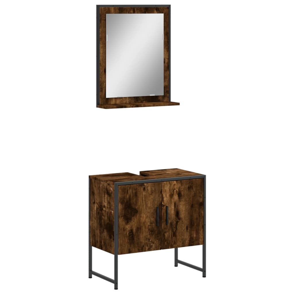Set Mobili da Bagno 2 pz Rovere Fumo in Legno Multistrato
