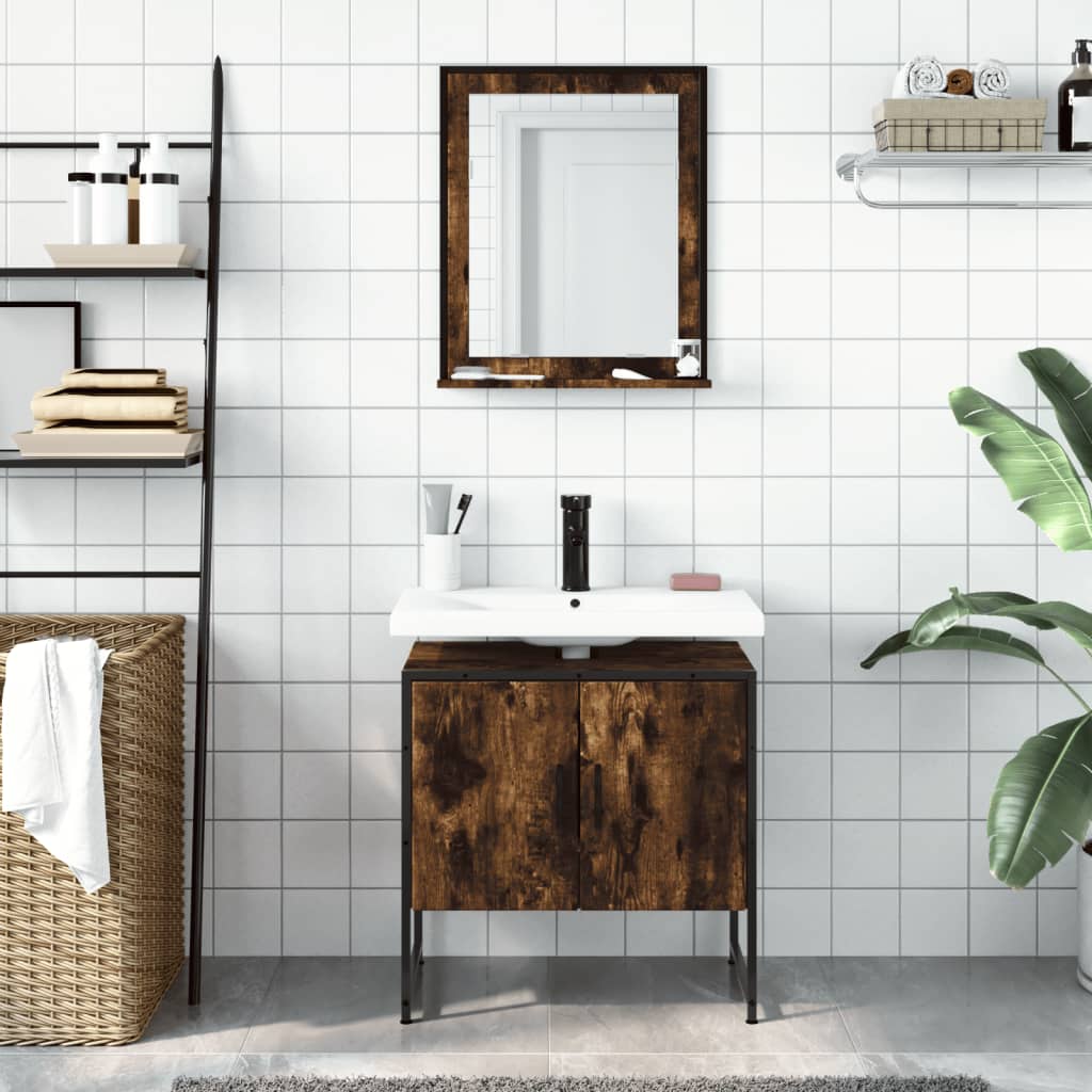 Set Mobili da Bagno 2 pz Rovere Fumo in Legno Multistrato | homemem39
