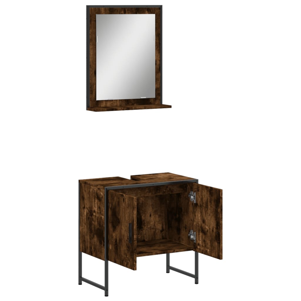 Set Mobili da Bagno 2 pz Rovere Fumo in Legno Multistrato | homemem39
