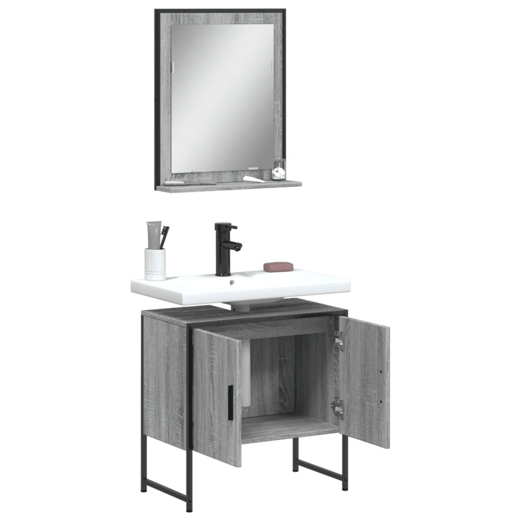 Set Mobili da Bagno 2 pz Grigio Sonoma in Legno Multistrato
