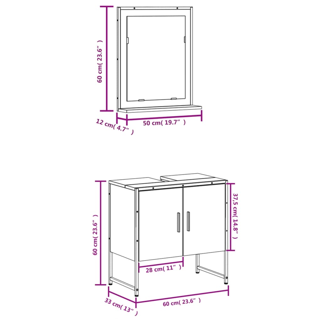 Set Mobili da Bagno 2 pz Grigio Sonoma in Legno Multistrato | homemem39