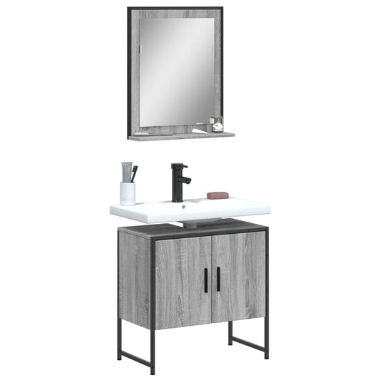 Set Mobili da Bagno 2 pz Grigio Sonoma in Legno Multistrato | homemem39