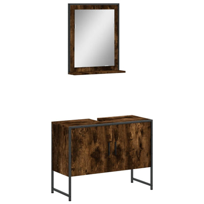 Set Mobili da Bagno 2 pz Rovere Fumo in Legno Multistrato | homemem39