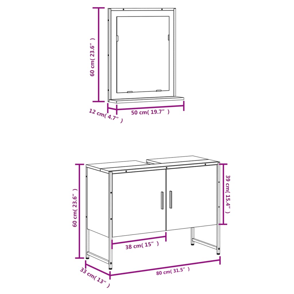 Set Mobili da Bagno 2 pz Rovere Fumo in Legno Multistrato