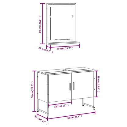 Set Mobili da Bagno 2 pz Rovere Fumo in Legno Multistrato