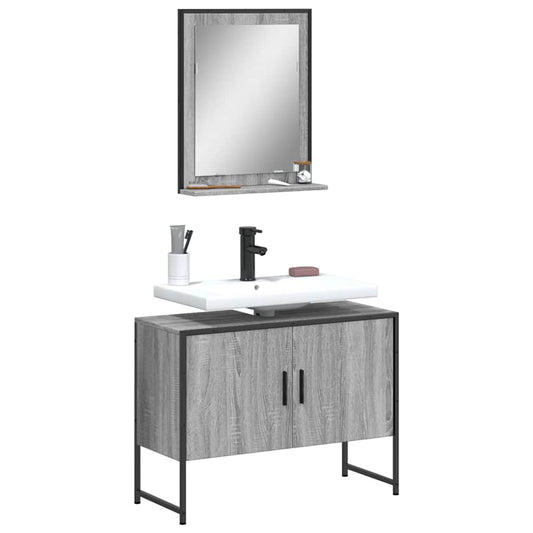 Set Mobili da Bagno 2 pz Grigio Sonoma in Legno Multistrato | homemem39