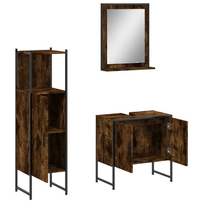 Set Mobili da Bagno 3 pz Rovere Fumo in Legno Multistrato | homemem39