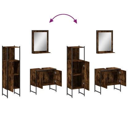 Set Mobili da Bagno 3 pz Rovere Fumo in Legno Multistrato