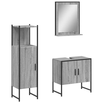 Set Mobili da Bagno 3 pz Grigio Sonoma in Legno Multistrato | homemem39