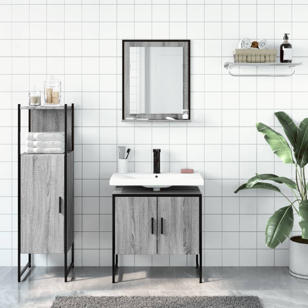 Set Mobili da Bagno 3 pz Grigio Sonoma in Legno Multistrato | homemem39