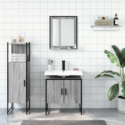 Set Mobili da Bagno 3 pz Grigio Sonoma in Legno Multistrato | homemem39