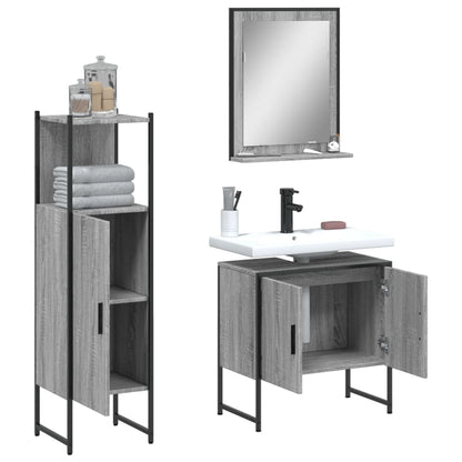 Set Mobili da Bagno 3 pz Grigio Sonoma in Legno Multistrato