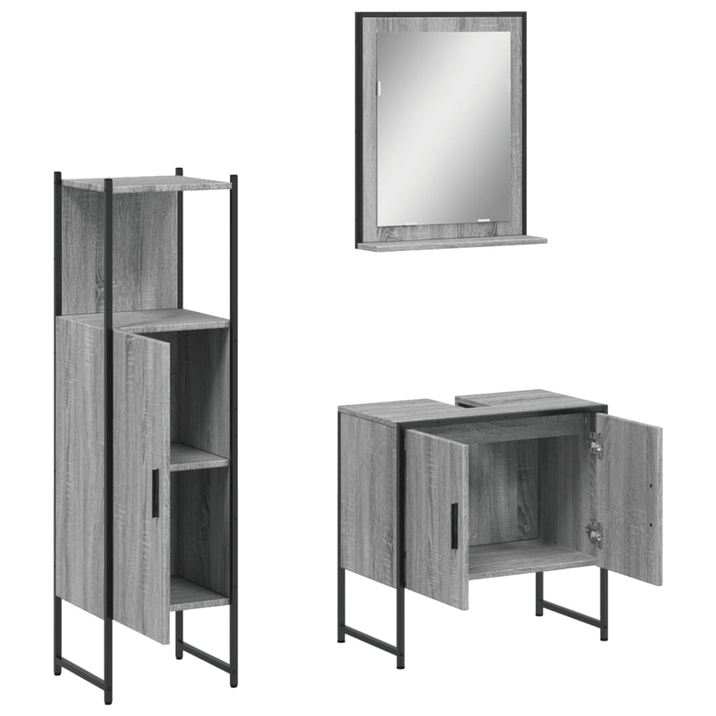 Set Mobili da Bagno 3 pz Grigio Sonoma in Legno Multistrato | homemem39