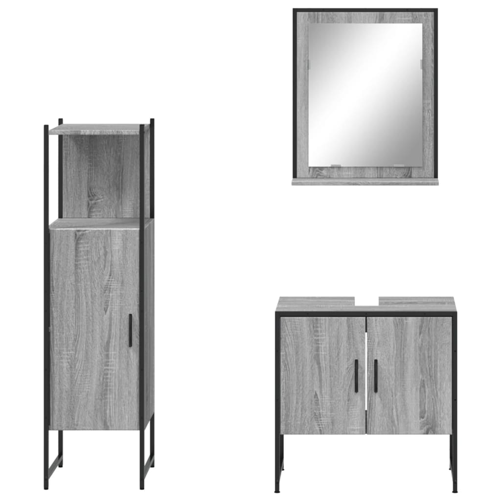 Set Mobili da Bagno 3 pz Grigio Sonoma in Legno Multistrato | homemem39