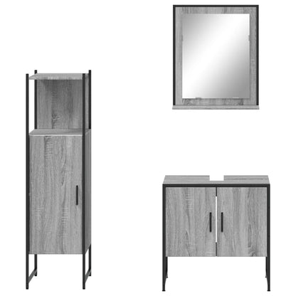 Set Mobili da Bagno 3 pz Grigio Sonoma in Legno Multistrato | homemem39