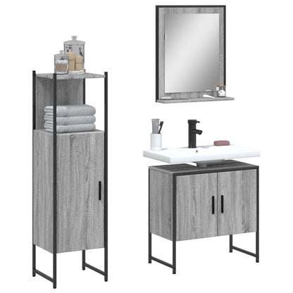 Set Mobili da Bagno 3 pz Grigio Sonoma in Legno Multistrato | homemem39