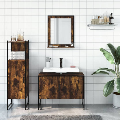 Set Mobili da Bagno 3 pz Rovere Fumo in Legno Multistrato | homemem39