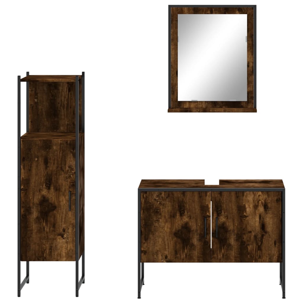 Set Mobili da Bagno 3 pz Rovere Fumo in Legno Multistrato | homemem39
