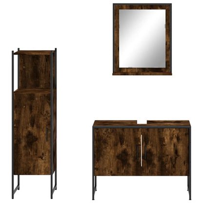 Set Mobili da Bagno 3 pz Rovere Fumo in Legno Multistrato | homemem39