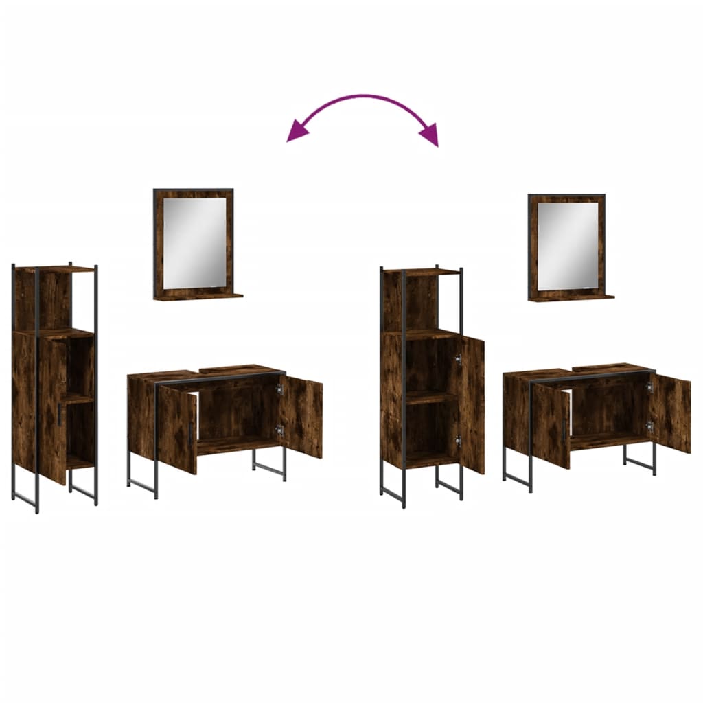 Set Mobili da Bagno 3 pz Rovere Fumo in Legno Multistrato