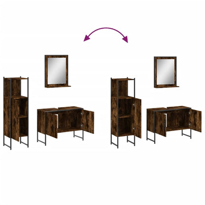 Set Mobili da Bagno 3 pz Rovere Fumo in Legno Multistrato