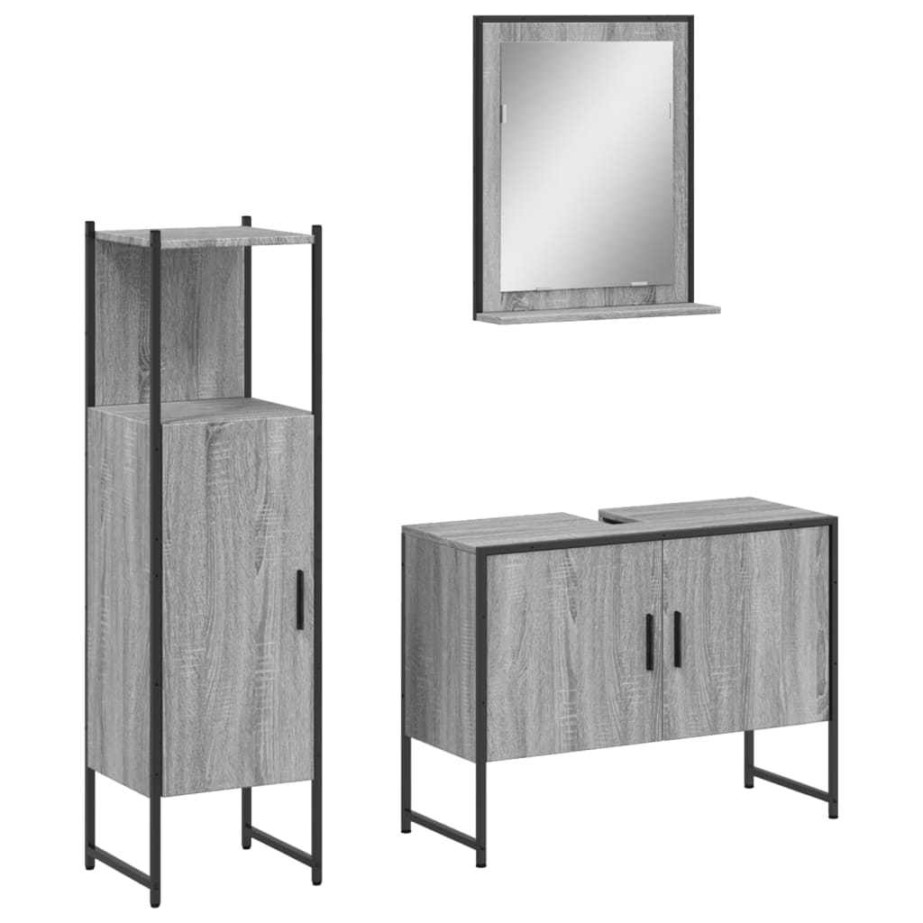 Set Mobili da Bagno 3 pz Grigio Sonoma in Legno Multistrato | homemem39