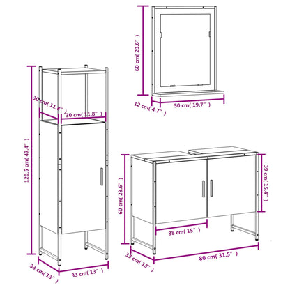 Set Mobili da Bagno 3 pz Grigio Sonoma in Legno Multistrato