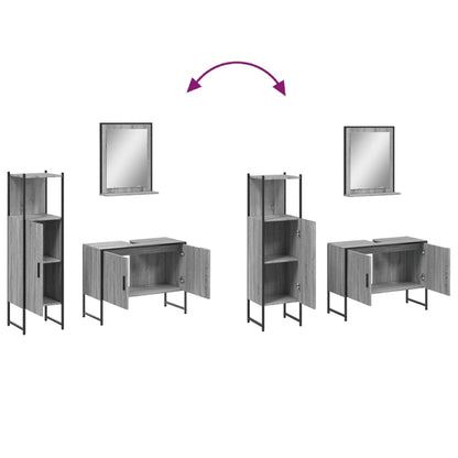 Set Mobili da Bagno 3 pz Grigio Sonoma in Legno Multistrato