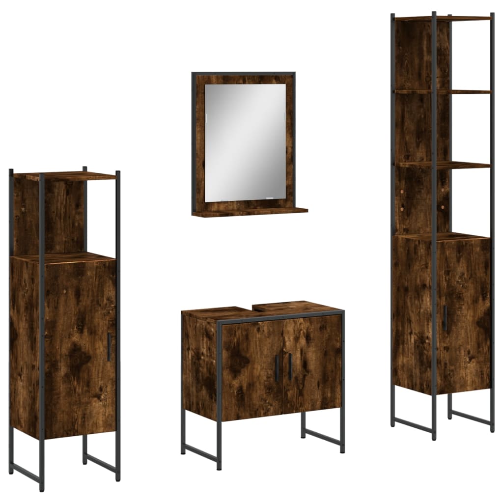 Set Mobili da Bagno 4 pz Rovere Fumo in Legno Multistrato | homemem39