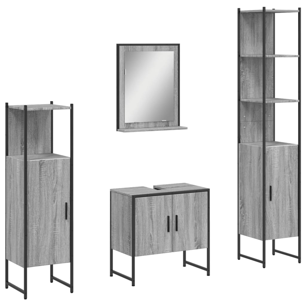 Set Mobili da Bagno 4 pz Grigio Sonoma in Legno Multistrato | homemem39