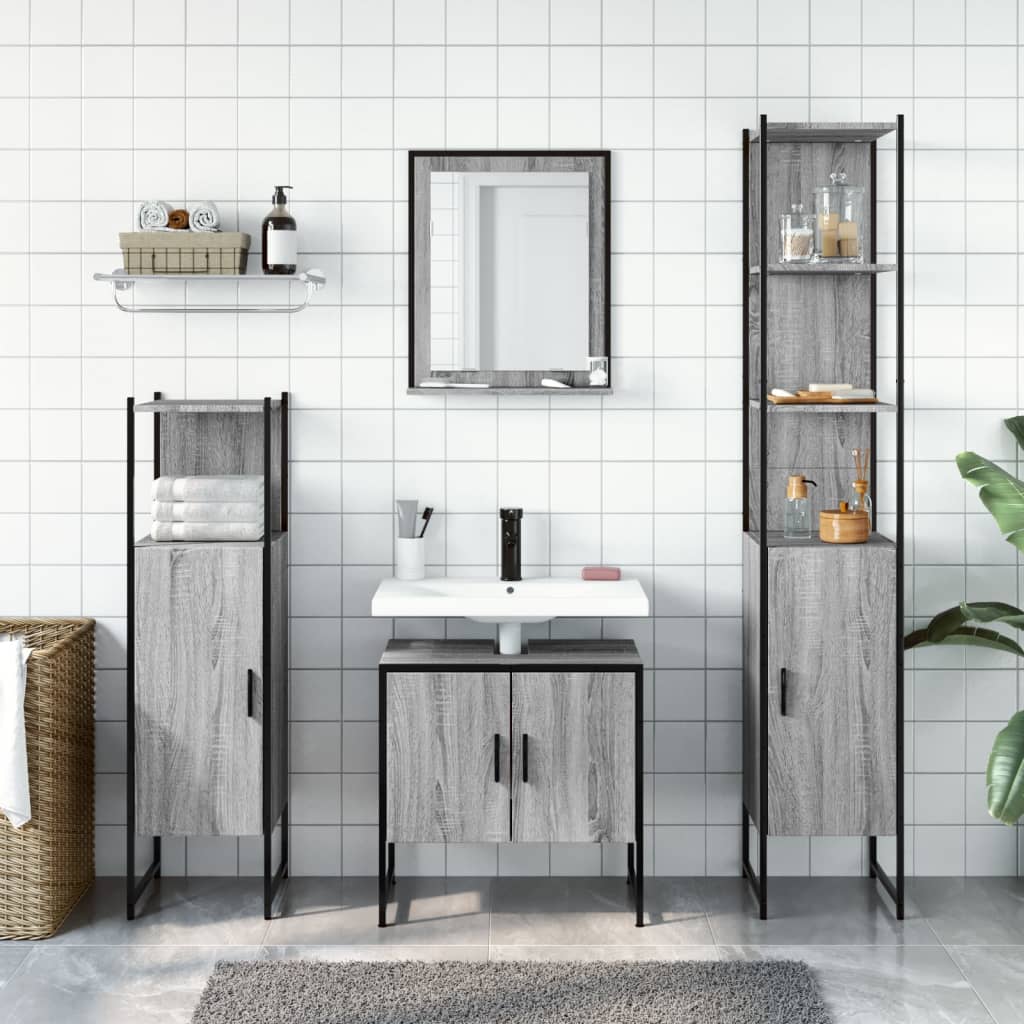 Set Mobili da Bagno 4 pz Grigio Sonoma in Legno Multistrato | homemem39